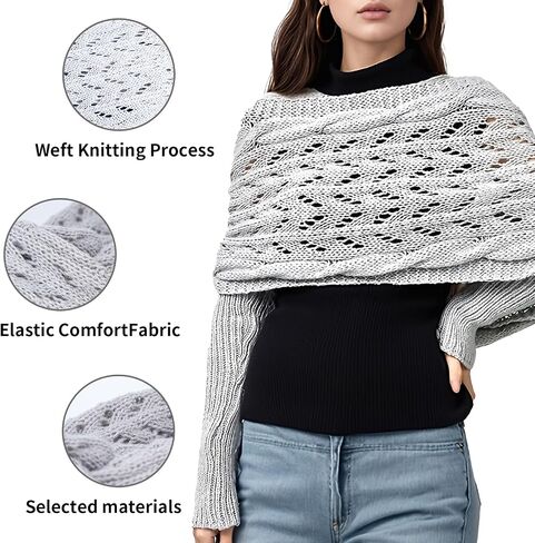 Scarf with Sleeves for Women, Knitted Cable Wrap, Multifunctional Crochet Shrug Sweater Wrap with Sleeves in Saudi Arabia