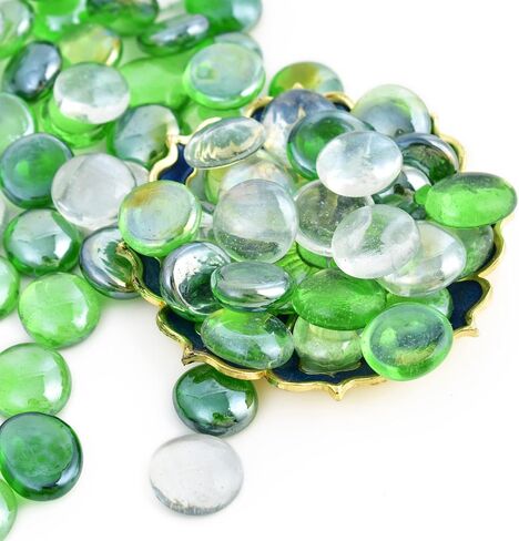 Flat Glass Marble Vase Fillers, 1LB Green Mixed Color Flat Gems Pebbles Aquarium Decoration in Saudi Arabia