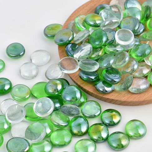 Flat Glass Marble Vase Fillers, 1LB Green Mixed Color Flat Gems Pebbles Aquarium Decoration in Saudi Arabia