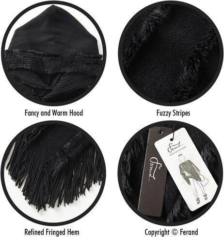 Ferand Ponchos for Women, Fuzzy Knitted Shawl with Fringe, Cozy and Striped Poncho Sweater for Fall and Winter in Kuwait
