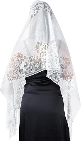 Milakoo Lace Shawel وشاح الدانتيل الزهري للنساء مع Tassel الأنيقة Mantilla Savels for Feast in Kuwait