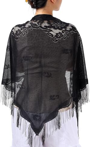 Milakoo Lace Shawel وشاح الدانتيل الزهري للنساء مع Tassel الأنيقة Mantilla Savels for Feast in Kuwait
