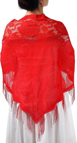 Milakoo Lace Shawel وشاح الدانتيل الزهري للنساء مع Tassel الأنيقة Mantilla Savels for Feast in Kuwait