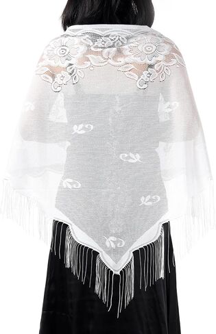 Milakoo Lace Shawel وشاح الدانتيل الزهري للنساء مع Tassel الأنيقة Mantilla Savels for Feast in Kuwait