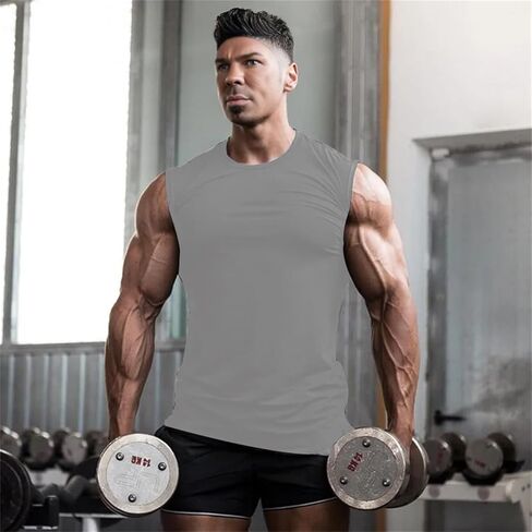 قمصان رجالي للتمرين بدون أكمام، سريعة الجفاف، بدون أكمام، قمصان للجري والصالة الرياضية، قمصان صيفية شبكية in Kuwait
