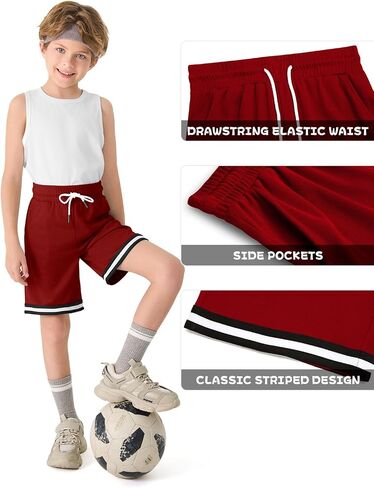 Haloumoning Boys Athletic Basketball Shorts Kids Mesh Active Quick Dry Shorts with Pockets 5-14 Years in Saudi Arabia