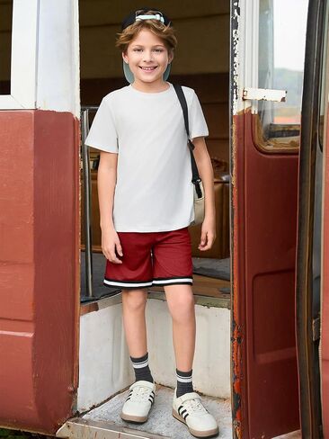 Haloumoning Boys Athletic Basketball Shorts Kids Mesh Active Quick Dry Shorts with Pockets 5-14 Years in Saudi Arabia