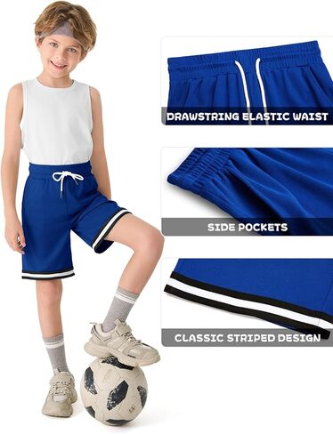 Haloumoning Boys Athletic Basketball Shorts Kids Mesh Active Quick Dry Shorts with Pockets 5-14 Years in Kuwait