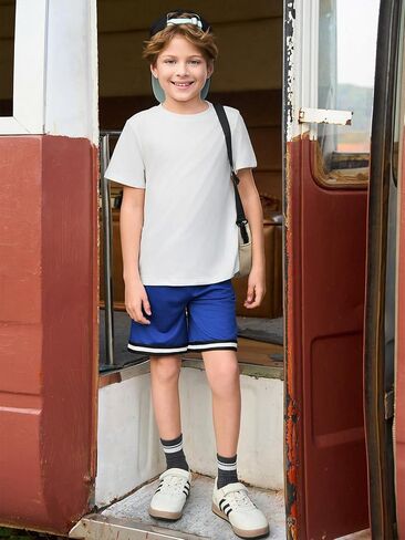 Haloumoning Boys Athletic Basketball Shorts Kids Mesh Active Quick Dry Shorts with Pockets 5-14 Years in Kuwait