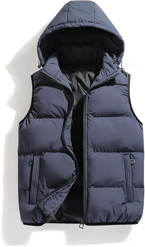 hathne Men's Winter Puffer Vest Sleeveless Warm Zipper Lightweight Jacket Vest with Removable Hood in Kuwait