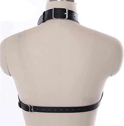 Women's Faux Leather Harness Punk Gothic Metal Chain Tassel Body Caged Lock Bra Strap (Black) in Saudi Arabia