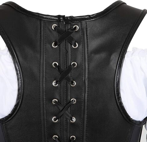 Grebrafan Steampunk Leather Corset Bustier Skirt Blouse Set 3 piece Buckle Corset Outfits Women in Saudi Arabia