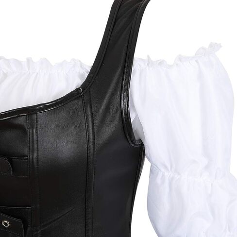 Grebrafan Steampunk Leather Corset Bustier Skirt Blouse Set 3 piece Buckle Corset Outfits Women in Saudi Arabia
