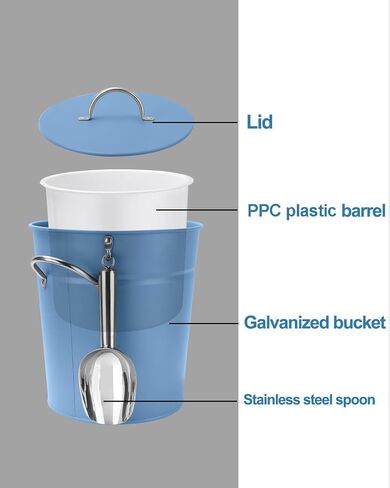 3Qt White Galvanized Ice Bucket with Lid, Scoop & Handles - Ideal for Cocktails, Parties, BBQs, Wine & Champagne. Double-Layer Insulated Outer & Galvanized Inner Layer, Perfect for Home & Outdoor Use in Saudi Arabia