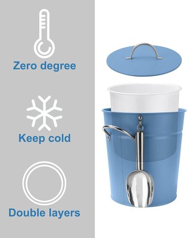 3Qt White Galvanized Ice Bucket with Lid, Scoop & Handles - Ideal for Cocktails, Parties, BBQs, Wine & Champagne. Double-Layer Insulated Outer & Galvanized Inner Layer, Perfect for Home & Outdoor Use in Saudi Arabia