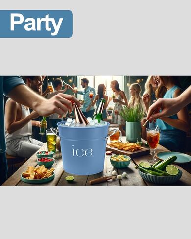 3Qt White Galvanized Ice Bucket with Lid, Scoop & Handles - Ideal for Cocktails, Parties, BBQs, Wine & Champagne. Double-Layer Insulated Outer & Galvanized Inner Layer, Perfect for Home & Outdoor Use in Saudi Arabia