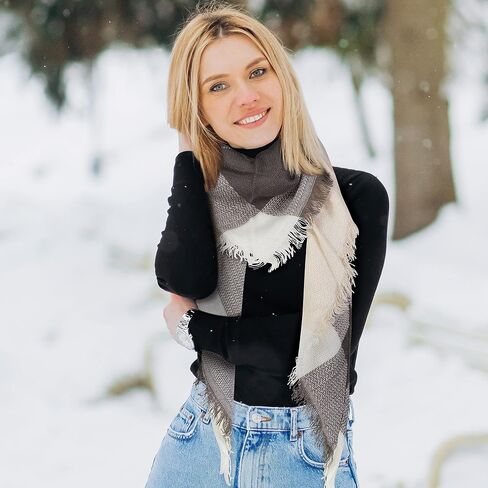 Plaid Blanket Scarf Winter Warm Fall Scarfs for Women, Lightweight Woven Soft Oversized Stylish Tartan Scarves Shawl Wraps in Kuwait