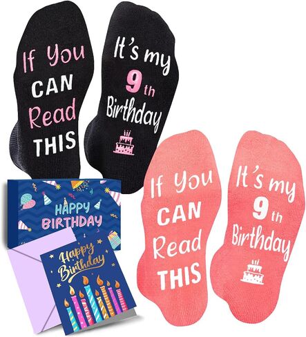 HAPPYPOP 7-12 Year Old Birthday Gifts - Socks for Kids Age 7-12, Birthday Gift for Boys Girls In 2 Pack with Greeting Card in Saudi Arabia