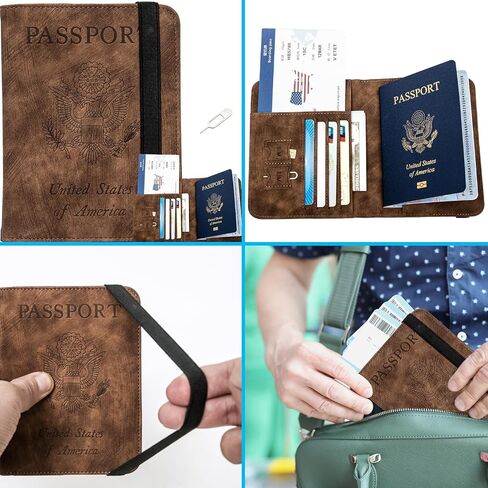 Passport Holder for travel - Cover Wallet -Travel Essentials RFID Blocking Travel Accessories for Women Men (navy blue) in Kuwait