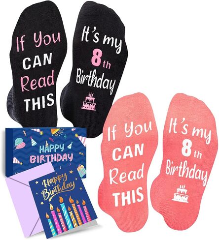 HAPPYPOP 7-12 Year Old Birthday Gifts - Socks for Kids Age 7-12, Birthday Gift for Boys Girls In 2 Pack with Greeting Card in Saudi Arabia
