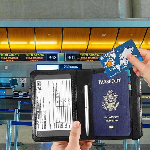 Passport and Vaccine Card Holder Cover Combo,Travel Passport Holder Wallet with RFID Blocking, Leather Vaccine Card Slot Passport Cover Case for Women & Men,African American Woman-1120 in Kuwait
