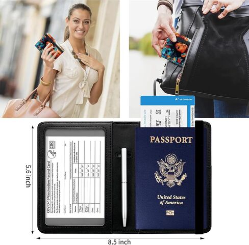 Passport and Vaccine Card Holder Cover Combo,Travel Passport Holder Wallet with RFID Blocking, Leather Vaccine Card Slot Passport Cover Case for Women & Men,African American Woman-1120 in Kuwait