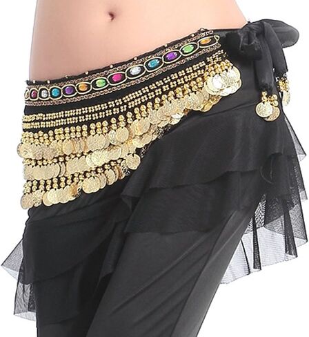 MUNAFIE Belly Dance Hip Scarf Belly Dancing Multi-Row Coin Noisy Belt Skirt in Kuwait