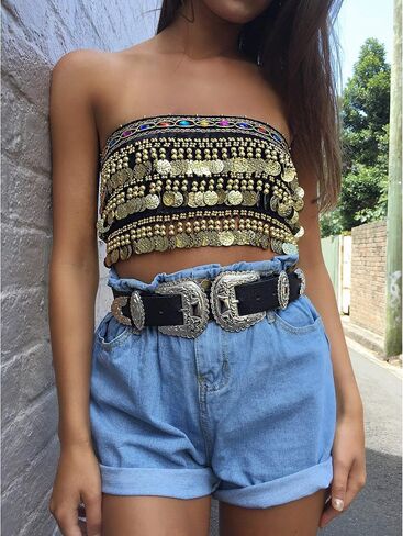 MUNAFIE Belly Dance Hip Scarf Belly Dancing Multi-Row Coin Noisy Belt Skirt in Kuwait