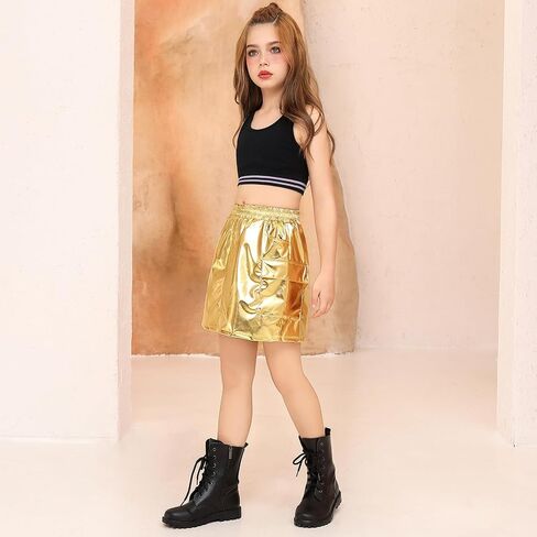 Perfashion Metallic Cargo Skirts for Girls A Line Sparkly Skorts with Multi-Pockets Dance 4-13Y in Saudi Arabia