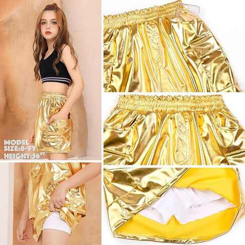 Perfashion Metallic Cargo Skirts for Girls A Line Sparkly Skorts with Multi-Pockets Dance 4-13Y in Saudi Arabia