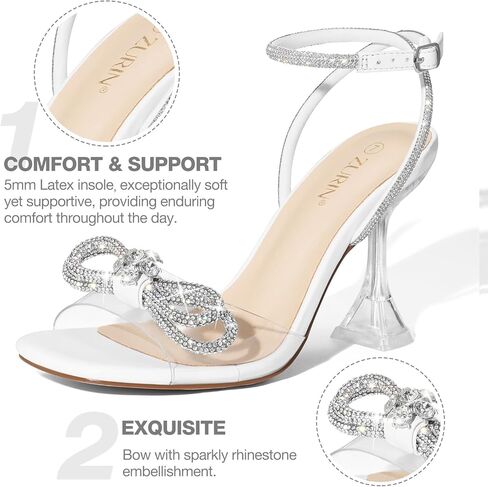 المرأة حجر الراين القوس الكعوب إصبع مربع واضح الكعب الصنادل Slingback عالية الكعب فستان الحفلات مساء الزفاف حذاء من الكريستال in Kuwait