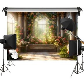 كيت ريترو القلعة خلفية رومانسية الزهور عتبة النافذة الزفاف صور خلفية التصوير استوديو الدعائم 7x5ft in Kuwait