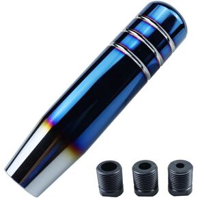 Universal Burnt Blue Shift knob 5.1" Aluminum Weighted Manual Gear Stick Shifter Car Lever Cover Head with 3 Threaded Adapters M8 M10 M12 x 1.25