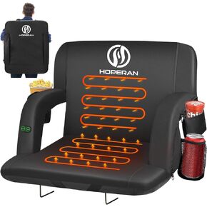 Dual-Sided Heated Stadium Seats for Bleachers with Back Support, 3 Levels Heating Stadium Seating for Bleachers Seat with Backrest, 5 Pockets Portable Stadium Chair for Outdoor (Black)