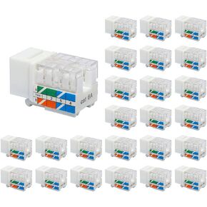 VCE RJ45 Cat6A Keystone Jack UL مُدرج في 25 حزمة، 10 جيجابت في الثانية، مقابس إيثرنت معيارية رفيعة، إدراج 110 نوع UTP 90 درجة، أبيض in Kuwait