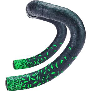 Supacaz – Bicycle Bar Tape [Length 87.8 inches (2200 mm) x Width 1.2 inches (30 mm)] +Plugs – Super Sticky Kush Star Fade N-GN