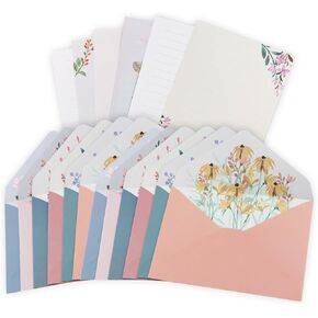 36-Piece Stationery Set - Vintage Flower Design Writing Paper and Envelopes for Letters, Invitations, and Gifts (24 Sheets of Writing Paper + 12 Envelopes)