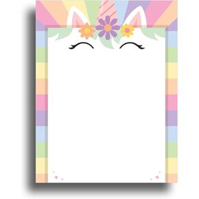 Unicorn Border Stationery Paper - 80 Sheets - Great for Birthday Invitations, Flyers, and Announcements