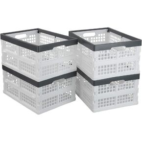 2-Pack Collapsible Crate with Handle, Stackable Grocery Shopping Baskets
