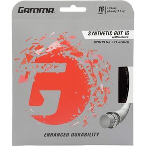 Gamma Synthetic Gut Series W/Weatherguard Tennis Racket String - Playability & Extra Durability For All Playing Levels & Styles - 15L, 16 or 17 Gauge (Black, Blue, Gold, Silver, White, Yellow)