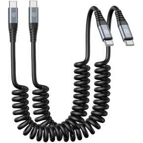USB C to USB C Cable 3ft 2Pack Coiled USB C Charger Cable Car Type C Fast Charging Cable for iPhone 15/15 Plus/ 15 Pro/ 15 Pro Max/Samsung Galaxy S23