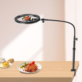 حامل هاتف علوي من Elitehood، مصباح حلقي علوي كبير مقاس 12 بوصة مع حامل وحامل هاتف، حامل هاتف قابل للتعديل مع ضوء لتسجيل الفيديو، متوافق مع هواتف iPhone وAndroid in Kuwait