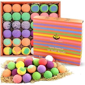 Bulk Bath Bomb Gift Set - 36 Nurture Me Organics Bath Bombs Large Bath Fizzies! Gift Box of Bulk Bath Bombs. Dry Skin Moisturize Natural Spa Bath Balls. Best Gift for Women, Gifts for Mom & Friends!