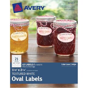 Avery Printable Blank Oval Labels, 1-1/8" x 2-1/4", Textured Matte White, 63 Customizable Labels (80502)