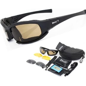 Unifizz X7 Army Sunglasses Military Tactical Goggles Polarized Lens Glasses Unisex Black with 4 Lens kit for Training