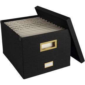BLU MONACO File Boxes for Hanging Files with Lid: Black Document Organizer Box, Hanging File Box, File Organizer Box, File Storage Box, File Folder Box with Lid for Letter and Legal Size Paperwork