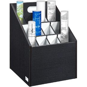 Adir Blue Print Storage Organizer Cart - Wooden Plan and Blueprint Storage Box, Poster Storage Cabinet, Map Storage Cart and Construction Plan Holder in Black