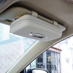 Car Tissue Holder, Sun Visor Napkin Holder, Car Visor Tissue Holder, PU Leather Backseat Tissue Case Holder for Car,Vehicle (Beige)