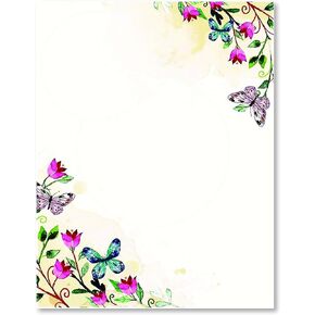 100 Stationery Writing Paper, with Cute Floral Designs Perfect for Notes or Letter Writing - Tulips