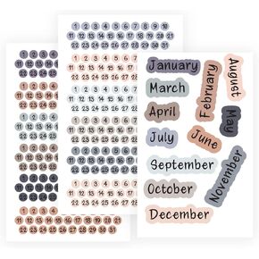 Date Dots 12 Months, Small Number Stickers,3PACK Months Stickers for Planners, Morandi Color System - Perfect for Planners and Journals